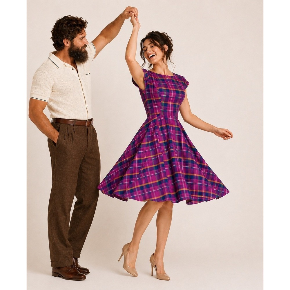 Pukavt Plaid Fit and Flare Dress Large